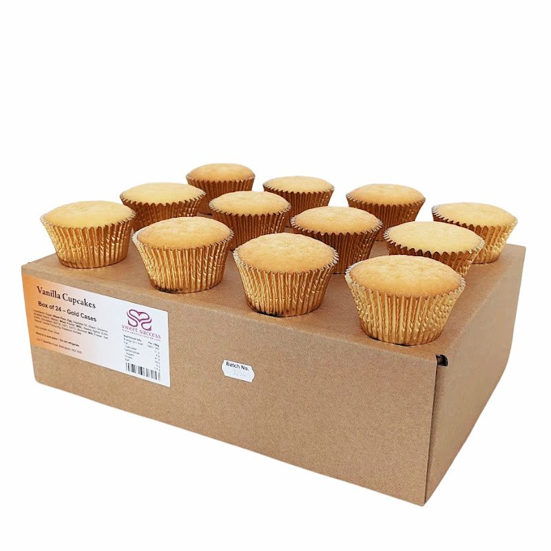 PRE ORDER - Sweet Success Ready to Decorate Cupcakes - Box of 24 - Vanilla - Gold Cases
