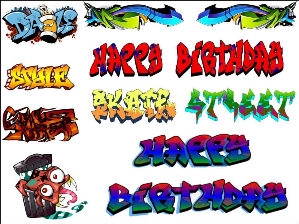 Graffiti Words Spray Art a4 Graphics birthday edible Printed Cake Decor Topper Icing Sheet  Toppers Decoration