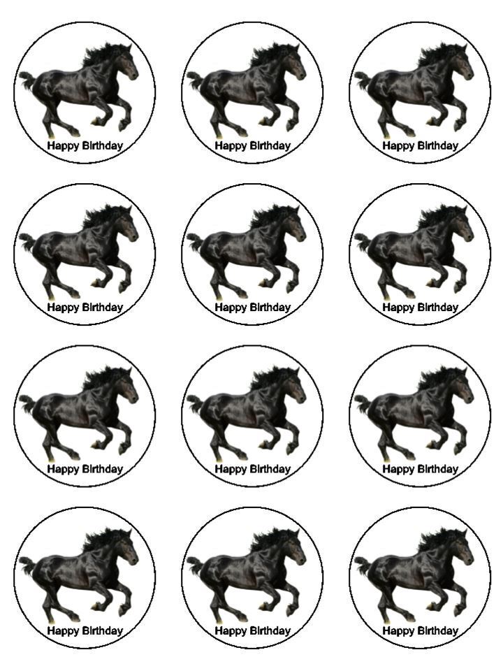 Black horse galloping personalised Edible Printed Cupcake Toppers Icing Sheet of 12 toppers