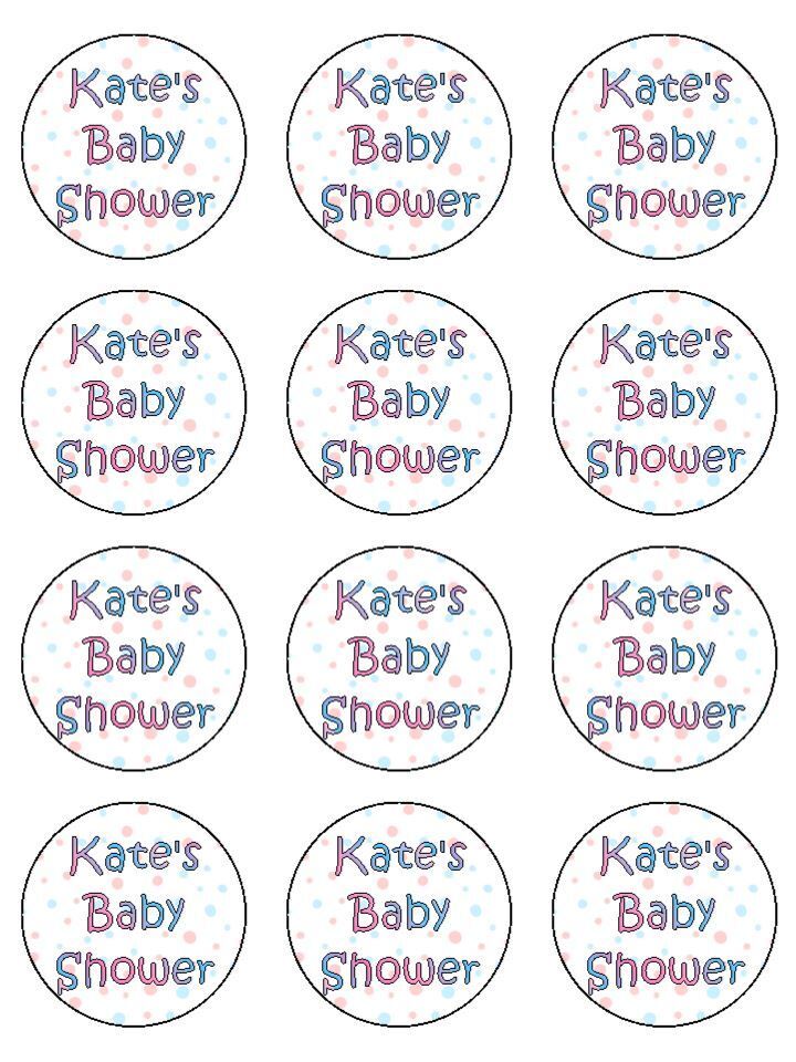 pink blue spot babyshower personalised Edible Printed Cupcake Toppers Icing Sheet of 12 Toppers