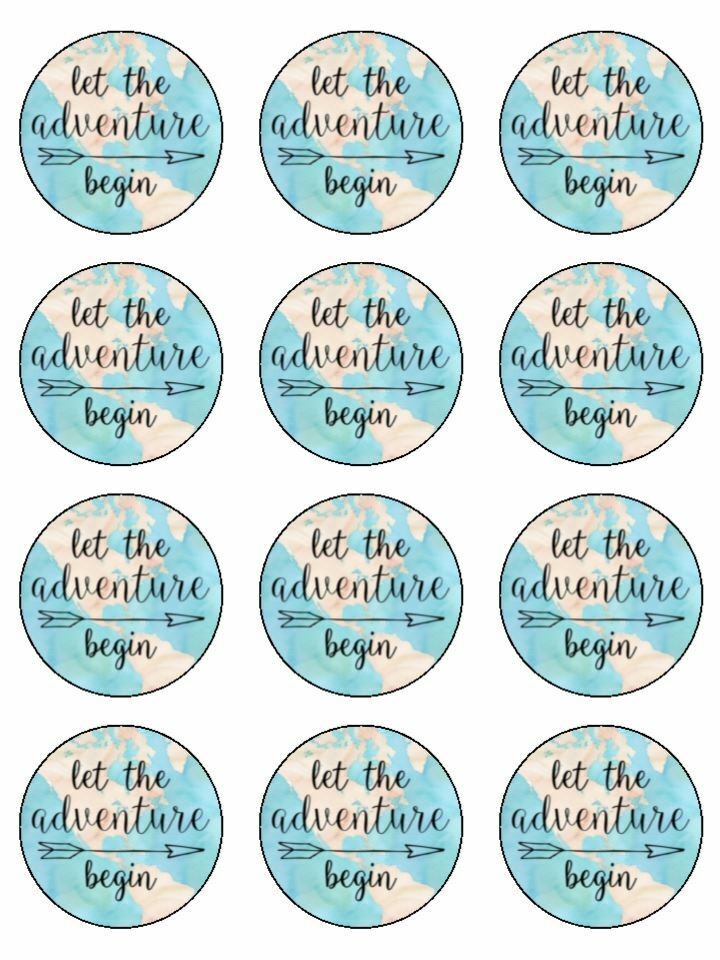 let the adventure begin map world edible printed Cupcake Toppers Icing Sheet of 12 Toppers