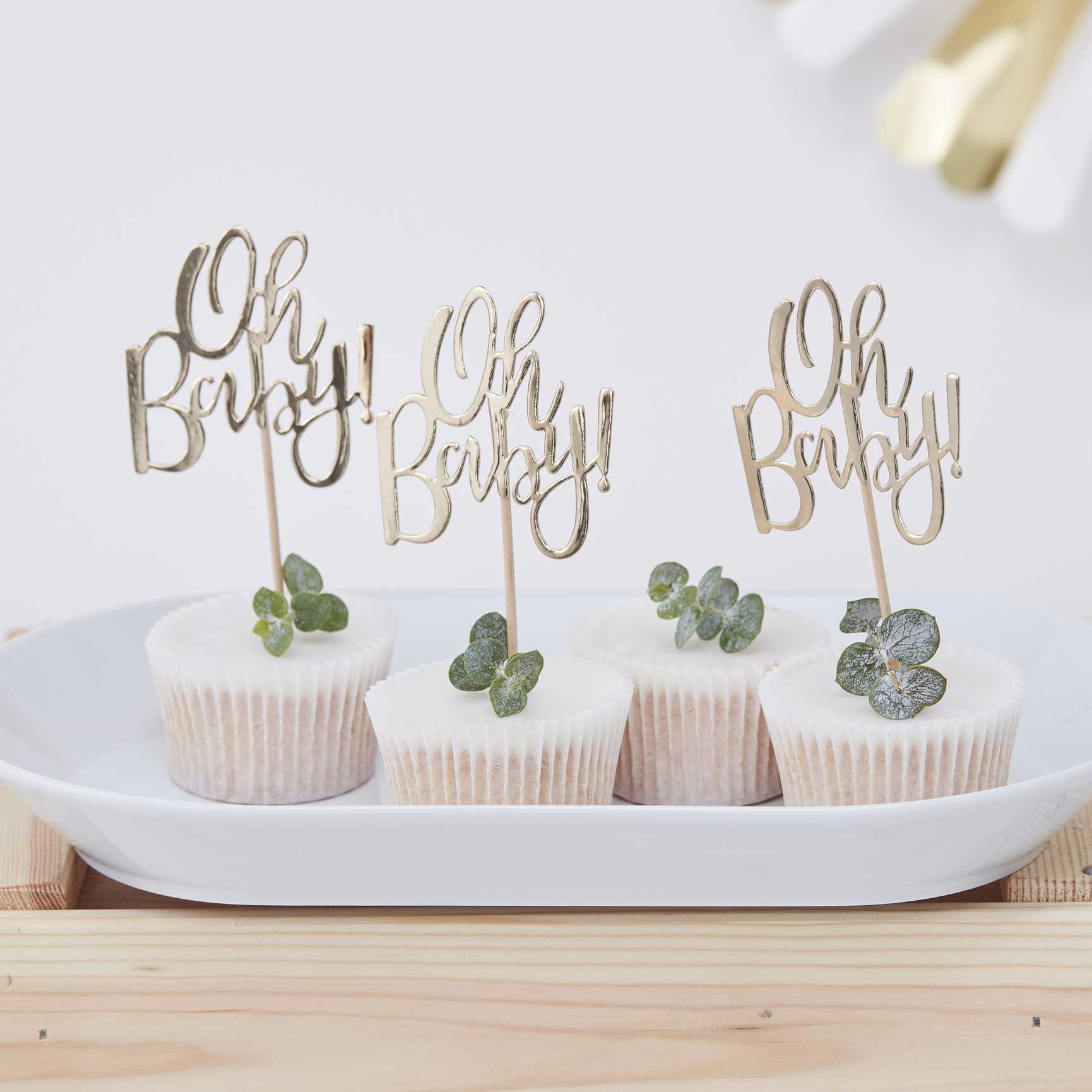 Ginger Ray Oh baby Gold Foil Cupcake Pic Toppers - Pack of 12