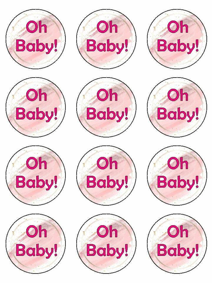 oh baby pink personalised Edible Printed Cupcake Toppers Icing Sheet of 12 Toppers