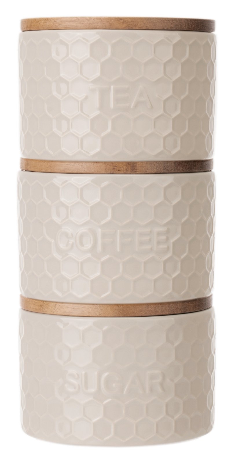 Kitchen Pantry – Honeycomb Design Three Pack Stacking Storage Jars Grey – French Grey