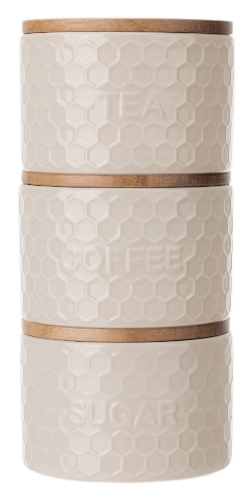 Kitchen Pantry – Honeycomb Design Three Pack Stacking Storage Jars Grey  – French Grey