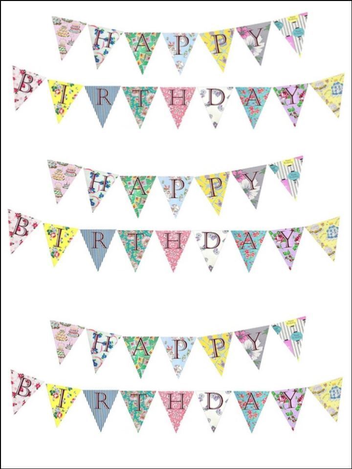 Patterned vintage birthday bunting edible Printed Cake Decor Topper Icing Sheet  Toppers Decoration