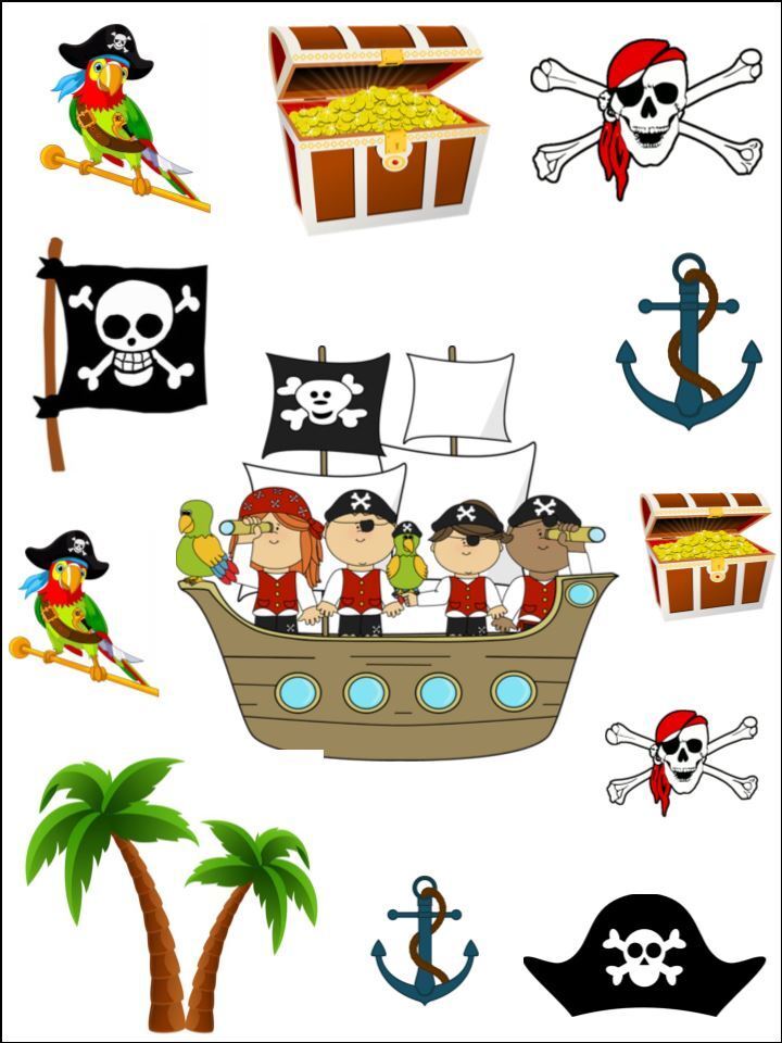 Pirate treasure parrot skull bones edible Printed Cake Decor Topper Icing Sheet  Toppers Decoration
