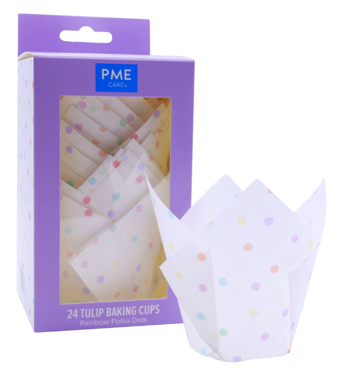 PME Tulip Cupcake / Muffin Baking Cases - Pack of 24 - Rainbow Polk Dot