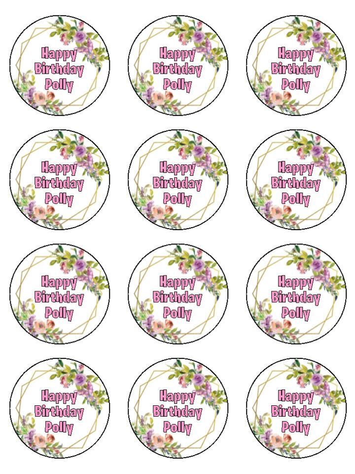 Floral flowers pinks Personalised Edible Printed Cupcake Toppers Icing Sheet of 12 Toppers