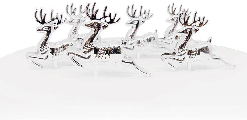Silver Christmas Prancing Reindeer Cupcake pic / Cake Decorations - Pack of 6