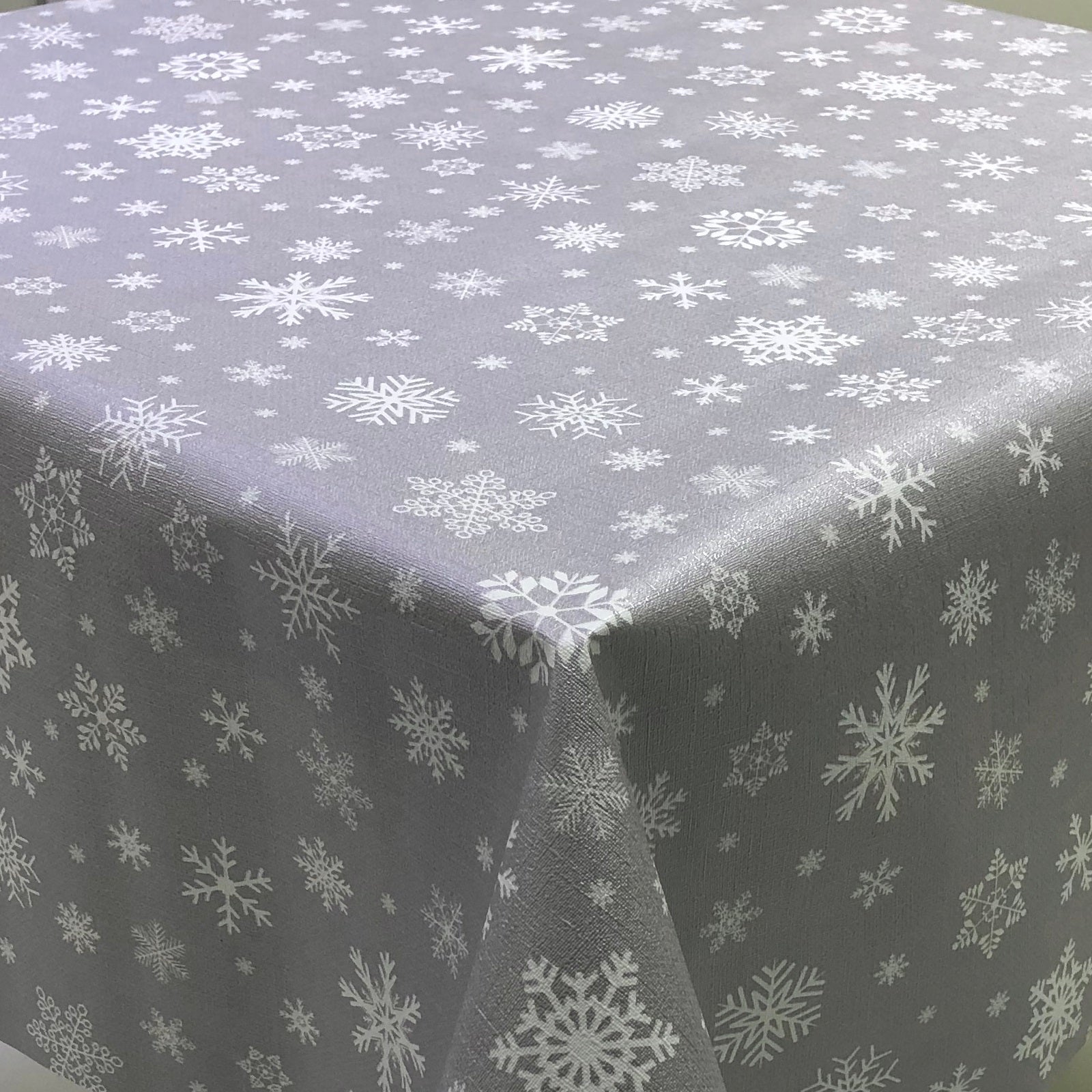 Snowflake Silver Christmas PVC Wipe Clean Vinyl Table Covering / Table Cloth