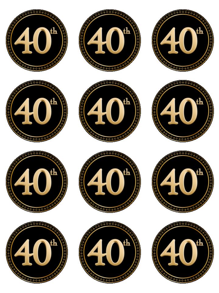 40th Age 40 Birthday black and gold theme edible printed Cupcake Toppe for Free Printable 40th Birthday Cupcake Toppers