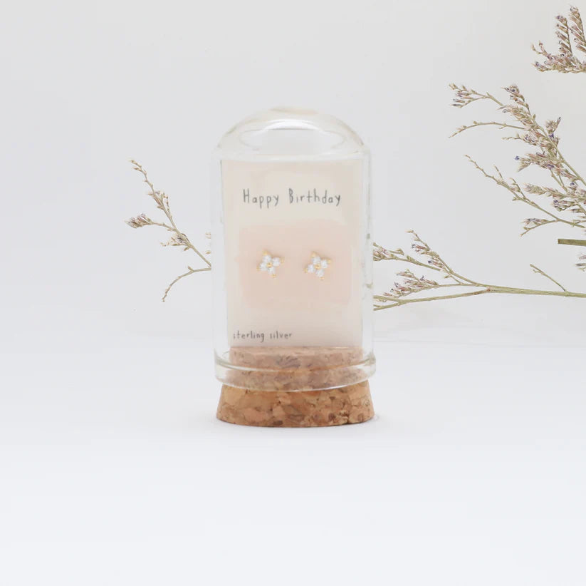 Happy Birthday - Terrarium Bottle - Crystal star Stud Earrings with Butterfly Back - Gold
