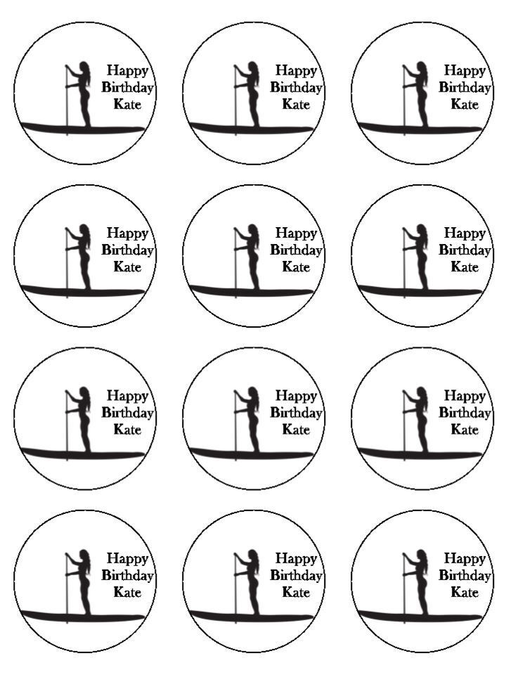 Paddle board sport water personalised Edible Printed Cupcake Toppers Icing Sheet of 12 toppers