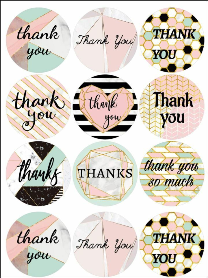 Thank you girly geometric edible printed Cupcake Toppers Icing Sheet of 12 Toppers