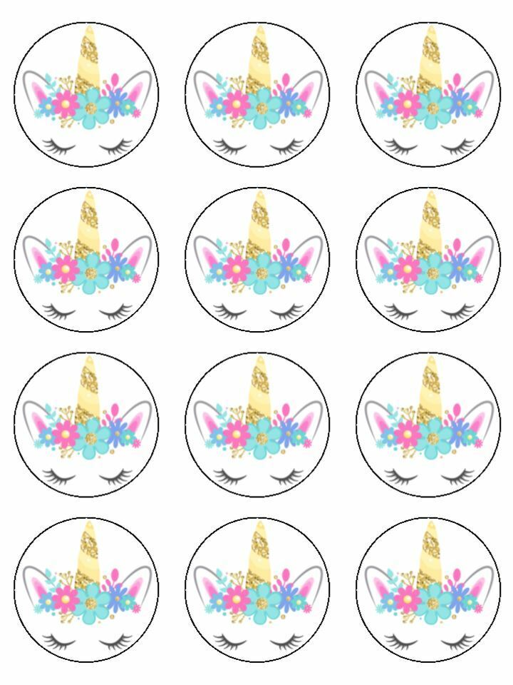 unicorn horns magical edible printed Cupcake Toppers Icing Sheet of 12 Toppers