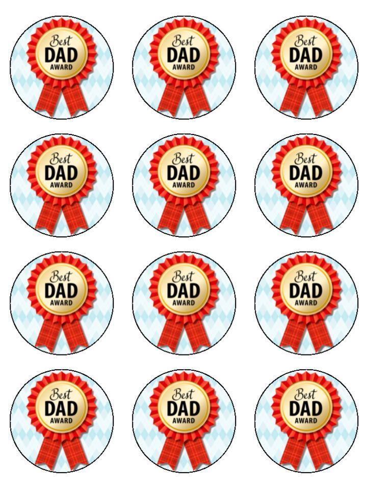 Best Dad Award Happy Father's Day Edible Printed Cupcake Toppers Icing Sheet of 12 Toppers