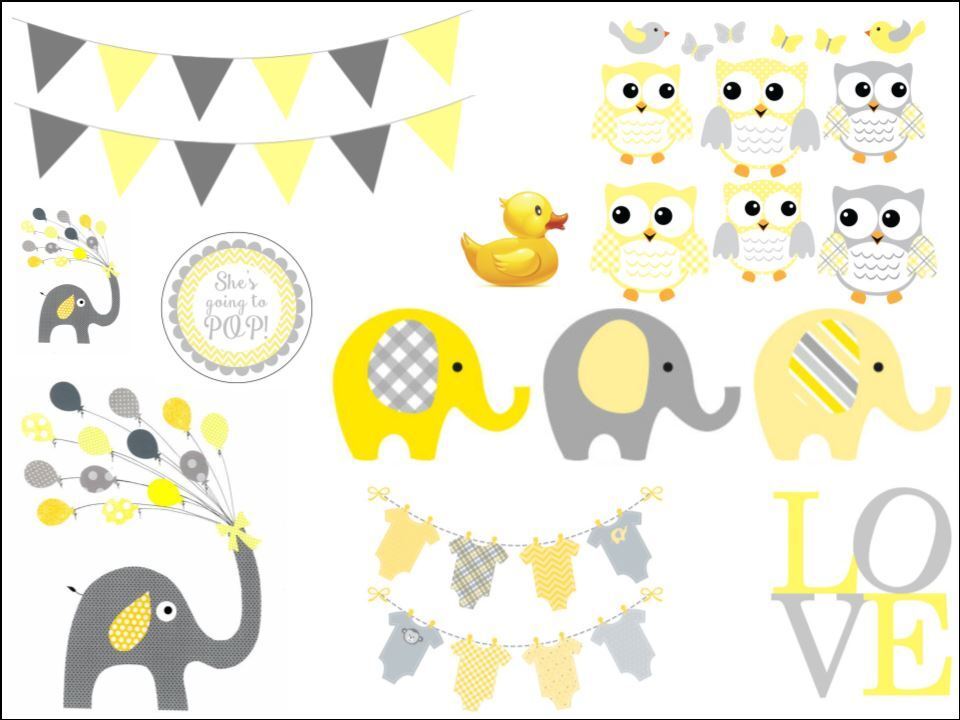 Baby shower lemon grey elephant owls bunting edible Printed Cake Decor Topper Icing Sheet  Toppers Decoration