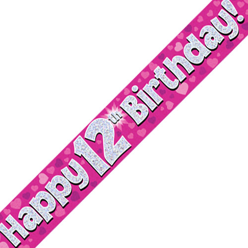 Pink Age 12 12th Birthday Celebration Happy Birthday Banner