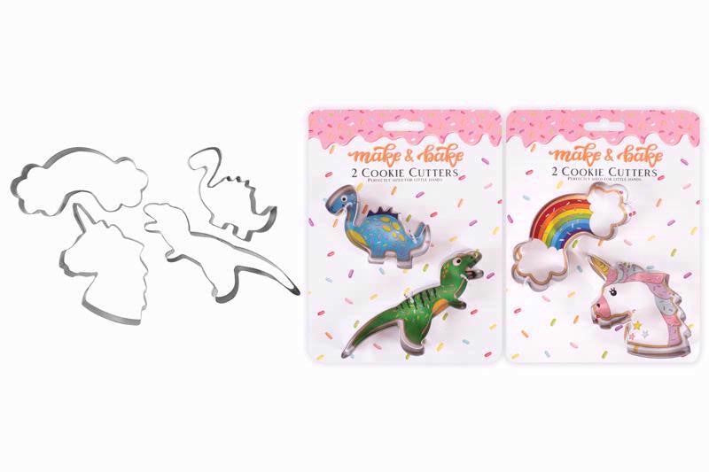 Set of Two Cookie Cutters - Dinosaur or Unicorn and Rainbow