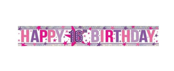 Pink Themed Age 16 16th Birthday Celebration Happy Birthday Banner