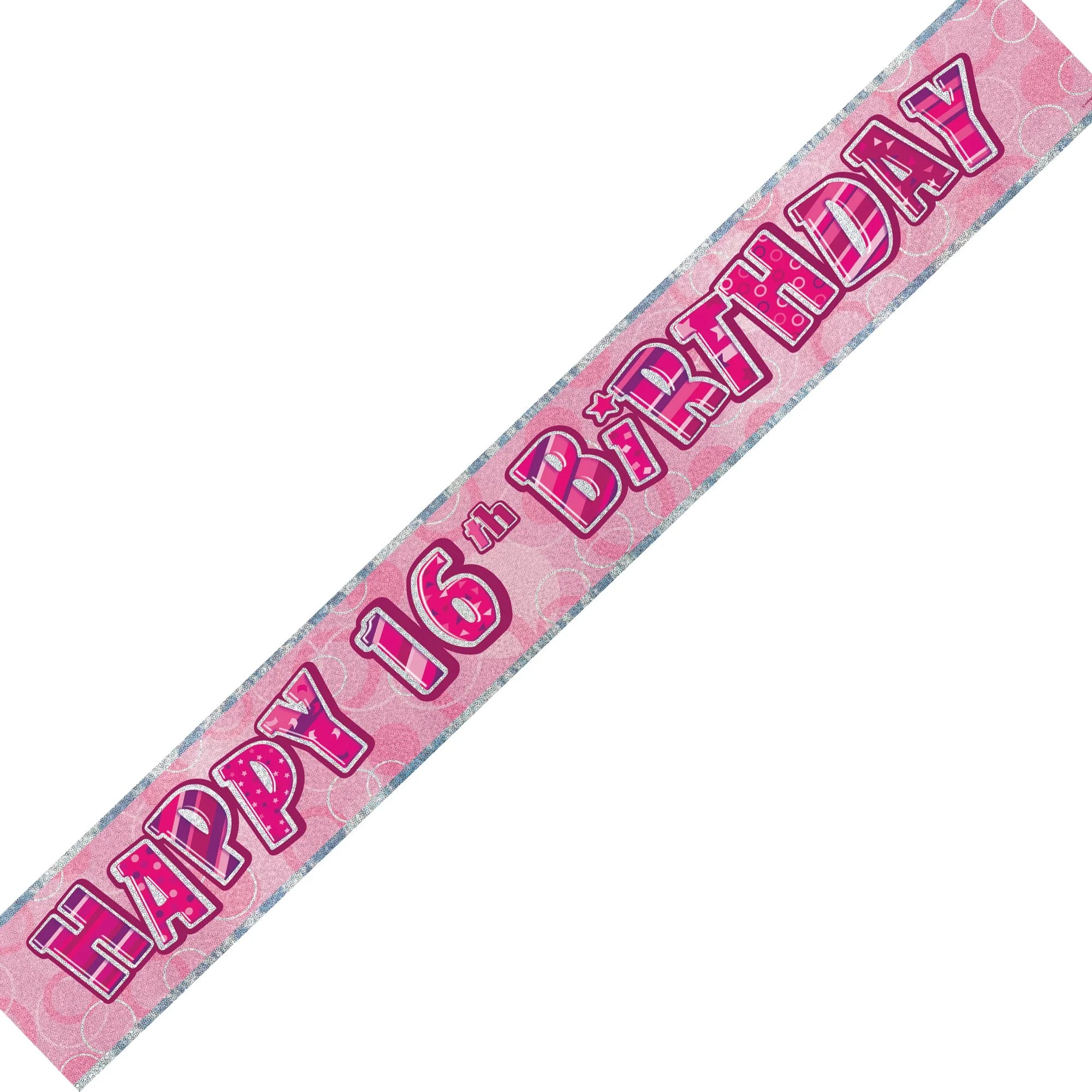Pink & Silver Age 16 16th Birthday Celebration Happy Birthday Banner