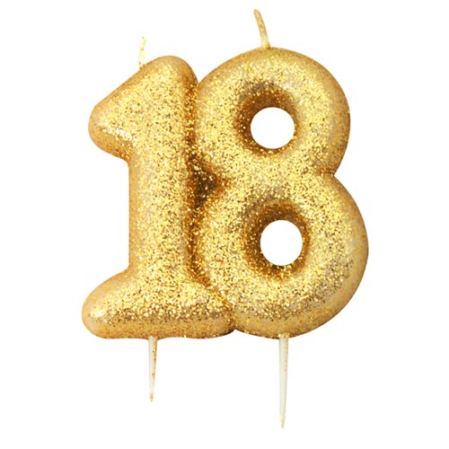 Age 18 Eighteen Gold Glitter Celebration Birthday Candle