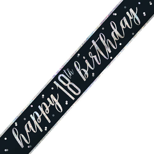 Black & Silver Age 18 18th Birthday Celebration Happy Birthday Banner
