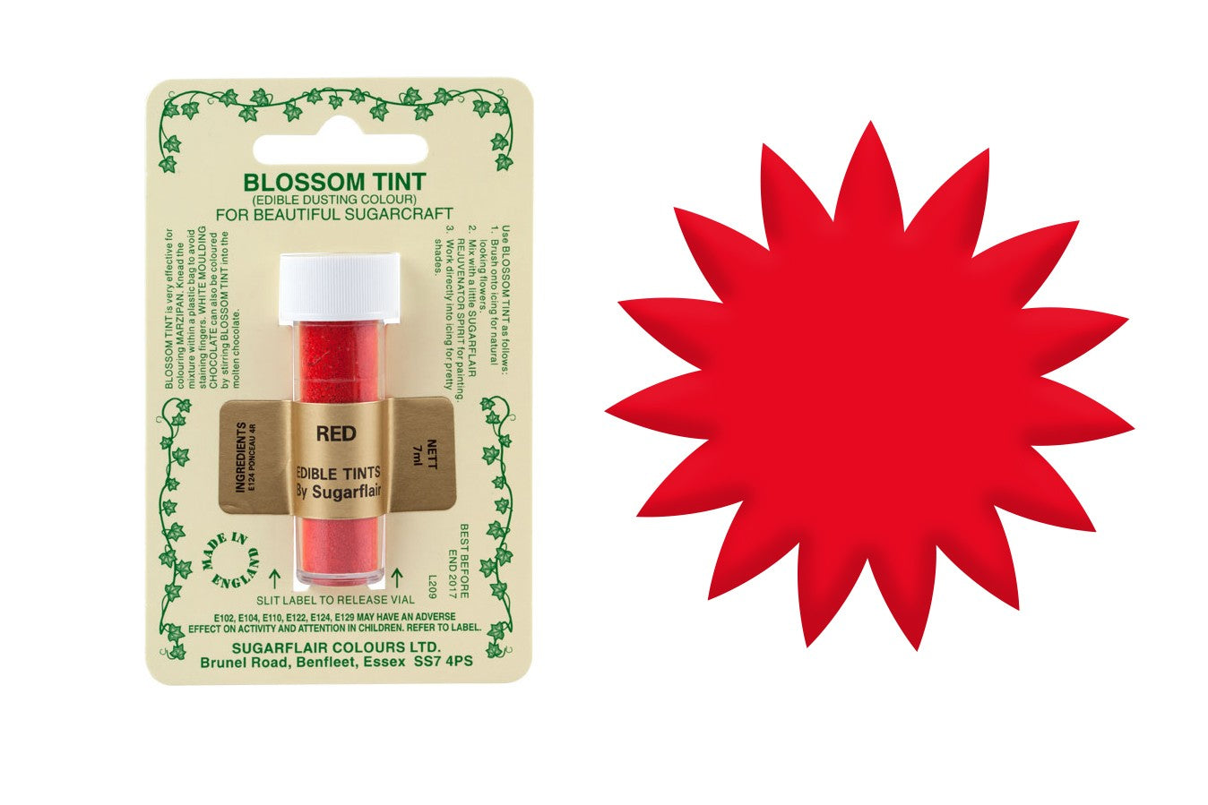 Sugarflair Edible Blossom Tint Food Dust - Red - The Cooks Cupboard Ltd