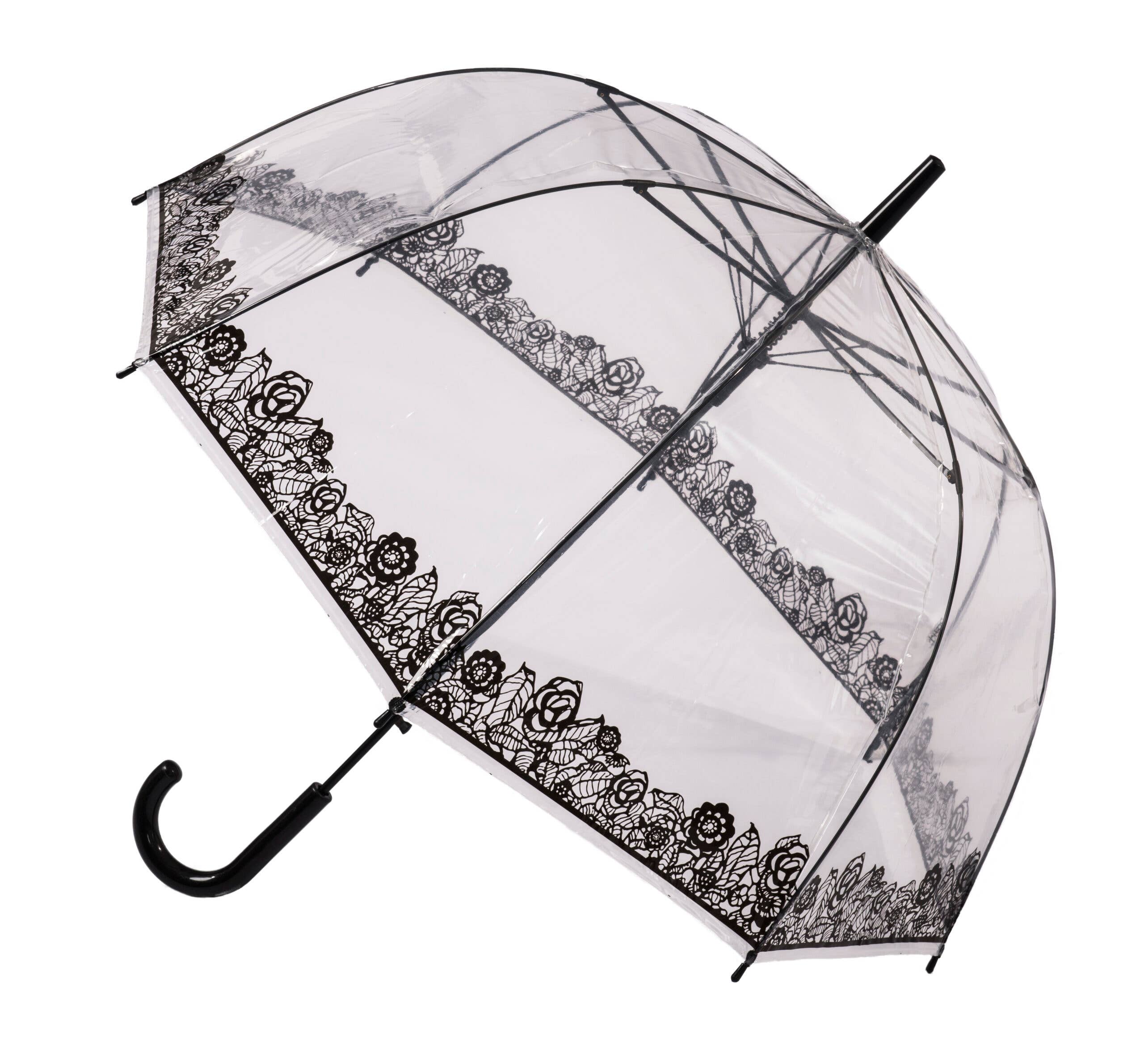 Clear Dome Stick Umbrella with Lace effect Edging 