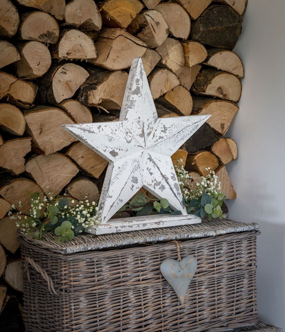 Rustic Distressed White Wooden Standing Star Home Decorative Figure - Kate's Cupboard