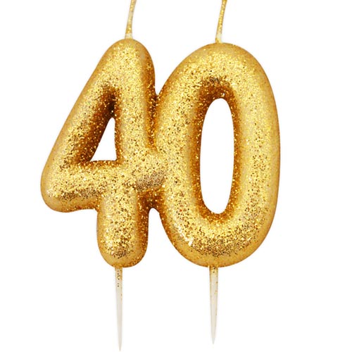 Age 40 Forty Gold Glitter Celebration Birthday Candle