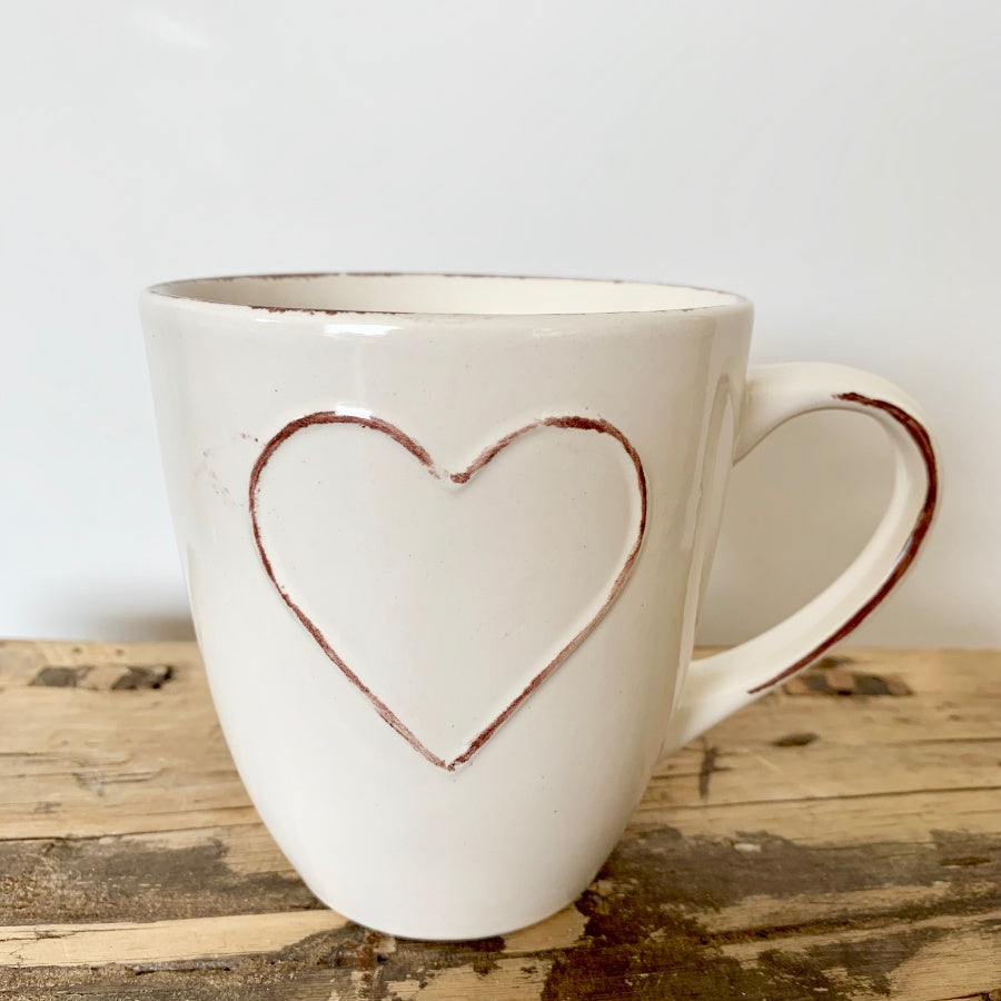 Cream Distressed Heart Embossed Mug - Kate's Cupboard