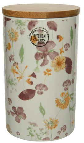 Floral Porcelain Storage Jar with Wooden Lid - The Cooks Cupboard Ltd