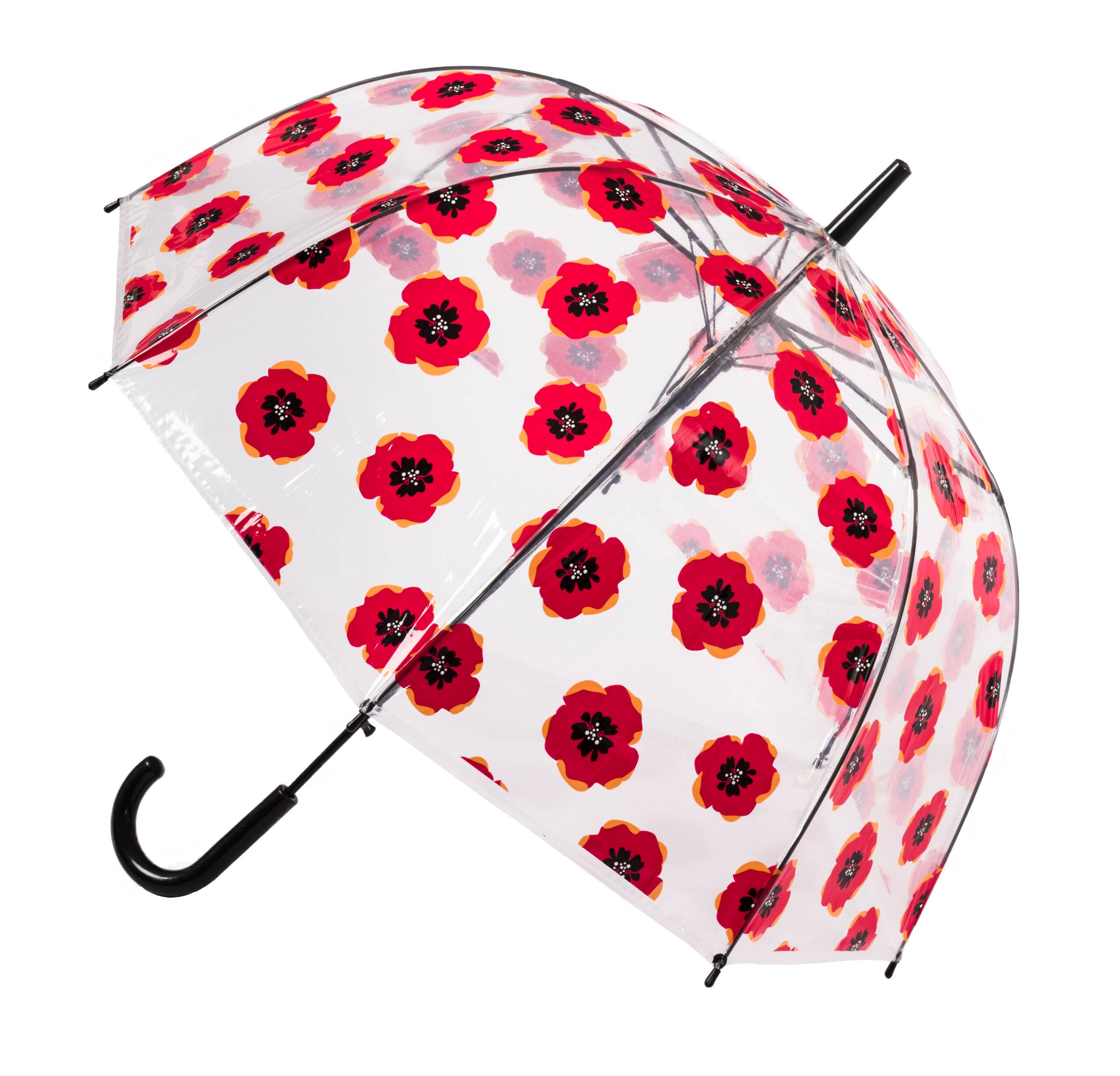 Clear Dome Stick Umbrella with a Poppy Design from the Soake