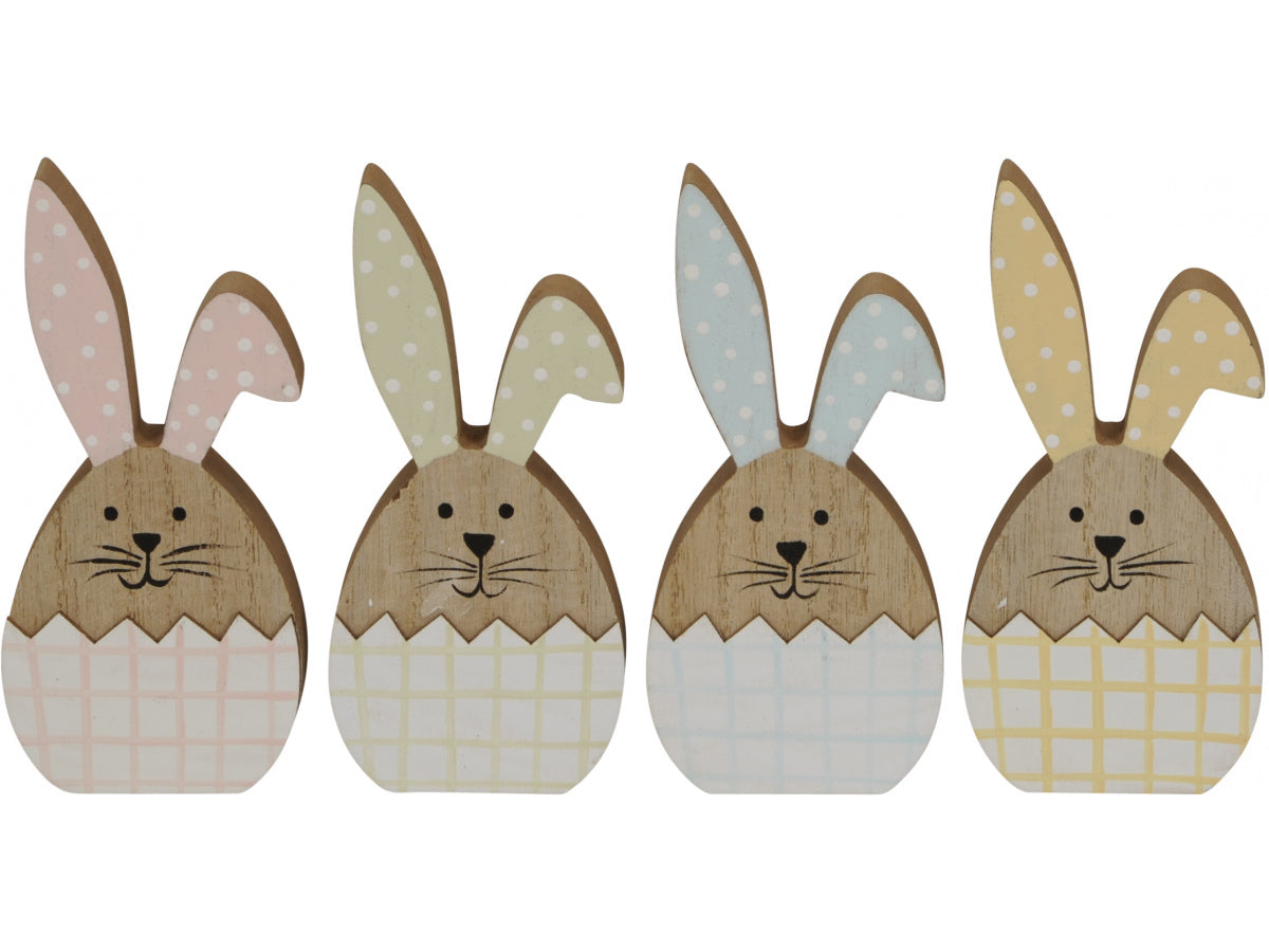 Egg Shape Wooden Decorative Easter Rabbit with Plaid Design - Sold Singly