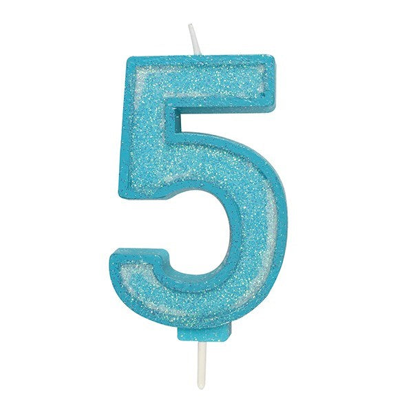 Blue Sparkle Numeral Candle - Number 5 - 70mm - The Cooks Cupboard Ltd