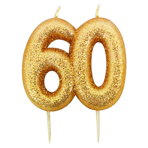 Age 60 Sixty Gold Glitter Celebration Birthday Candle
