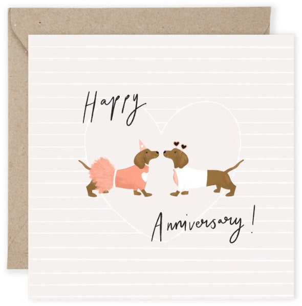 Greeting Card with Envelope - Happy Anniversary - Sausage Dog Design