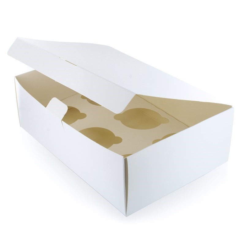 6 Hole White Cupcake Box White Lid - 3” Deep