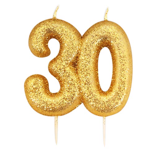 Age 30 Thirty Gold Glitter Celebration Birthday Candle