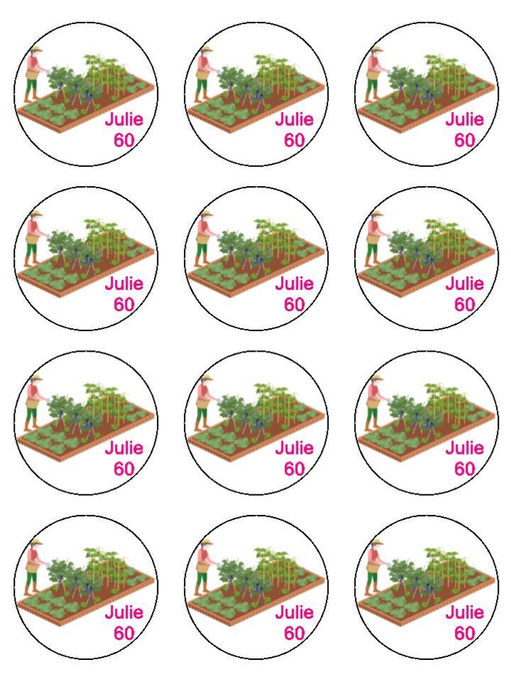 Personalised Allotment gardener veg Edible Printed Cupcake Toppers Icing Sheet of 12 Toppers