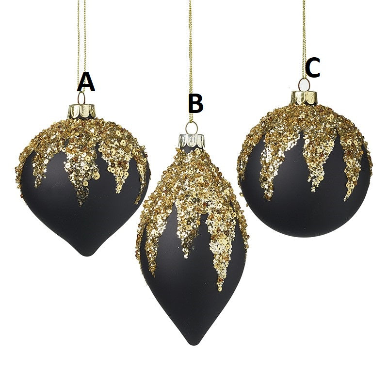 Black and Gold Detail Large Festive Bauble - Sold Singly - Kate's Cupboard