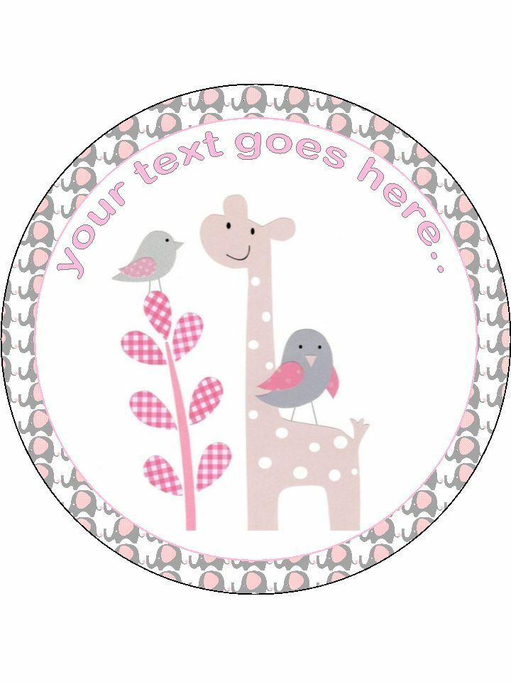 Baby shower Giraffe grey baby girl Personalised Edible Cake Topper Round Icing Sheet - The Cooks Cupboard Ltd