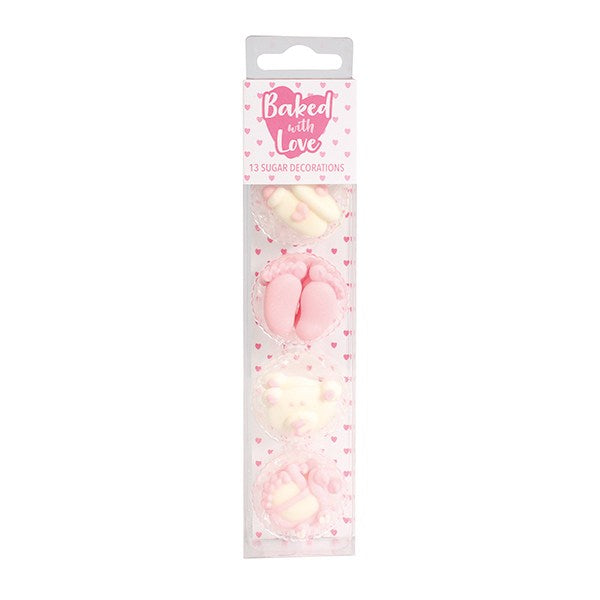 Baked with Love Baby Girl Edible Pipings Cupcake Decorations - The Cooks Cupboard Ltd