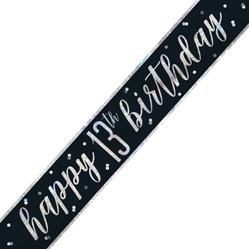 Black & Silver Age 13 13th Birthday Celebration Happy Birthday Banner