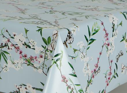 Blossom Blue PVC Wipe Clean Vinyl Table Covering / Table Cloth - The Cooks Cupboard Ltd