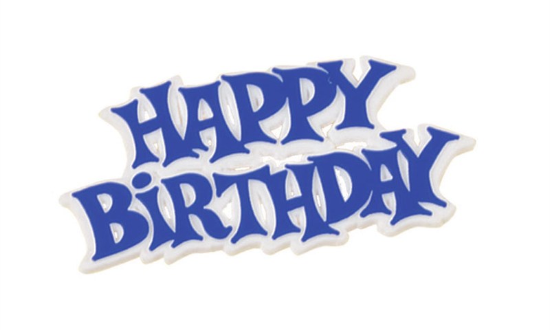 Blue and White Happy Birthday Plastic Cake Decoration Motto - The Cooks Cupboard Ltd