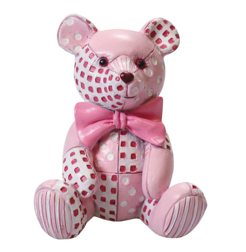 Cake Topper Figurine - Pink Patchwork Ted Teddy Teddy Bear Baby Girl - The Cooks Cupboard Ltd