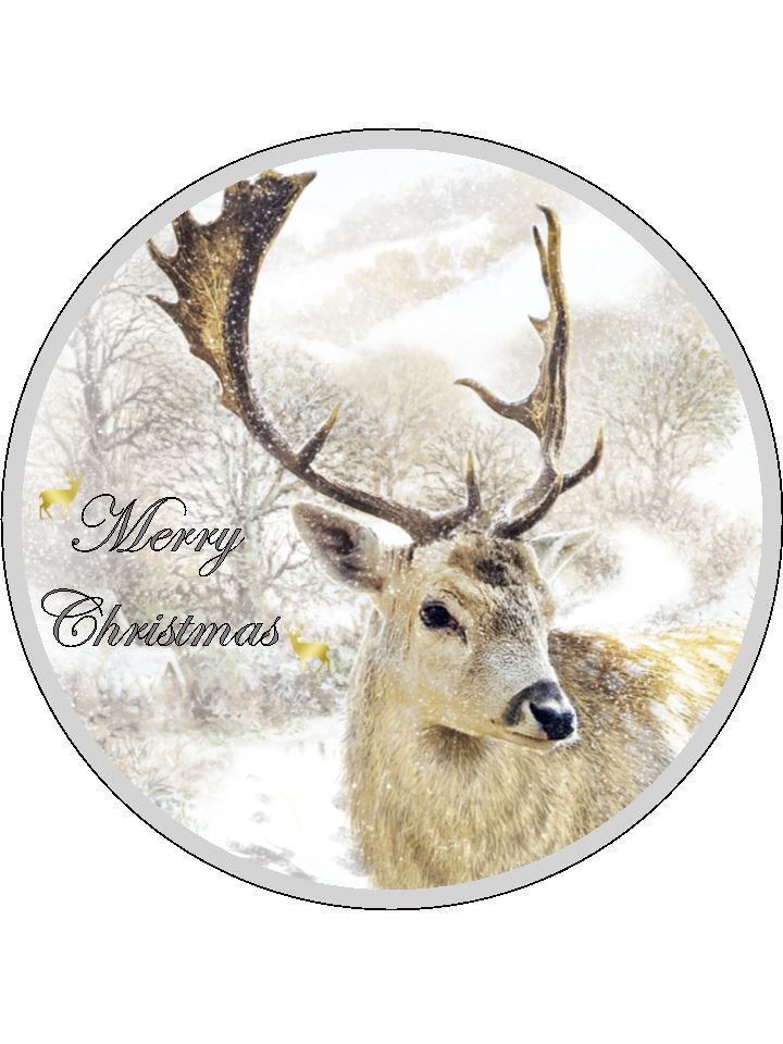 Christmas cake xmas stag Personalised Edible Cake Topper Round Icing Sheet - The Cooks Cupboard Ltd